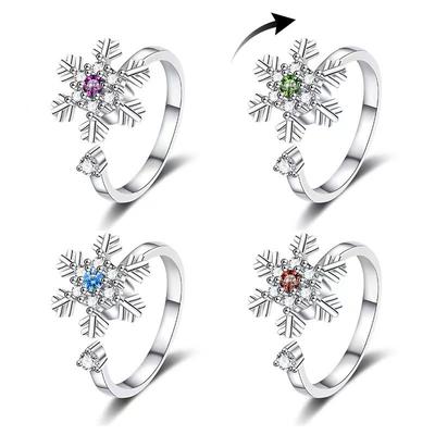 2026 Diamond-encrusted Snowflake Turning Ring Female I Niche High-end Sense Decompression Christmas Gift