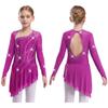 Sparkly Girls Lyrical Dance Dress with Sheer Sleeves Asymmetric Hem Cutout Back for Performance