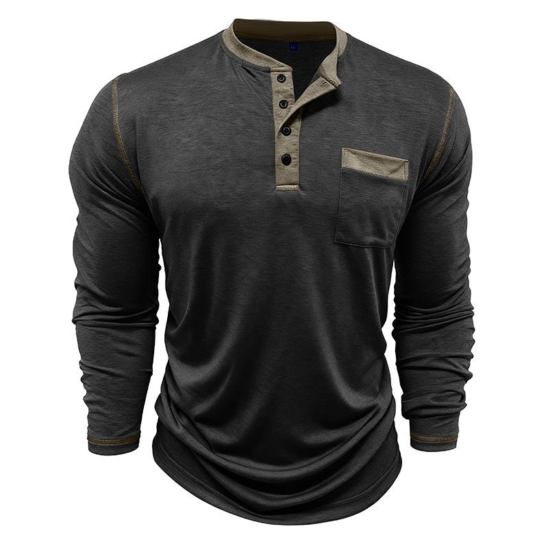 Shoulder Sleeves Men'S Long Sleeved Patchwork T-Shirt Casual Top