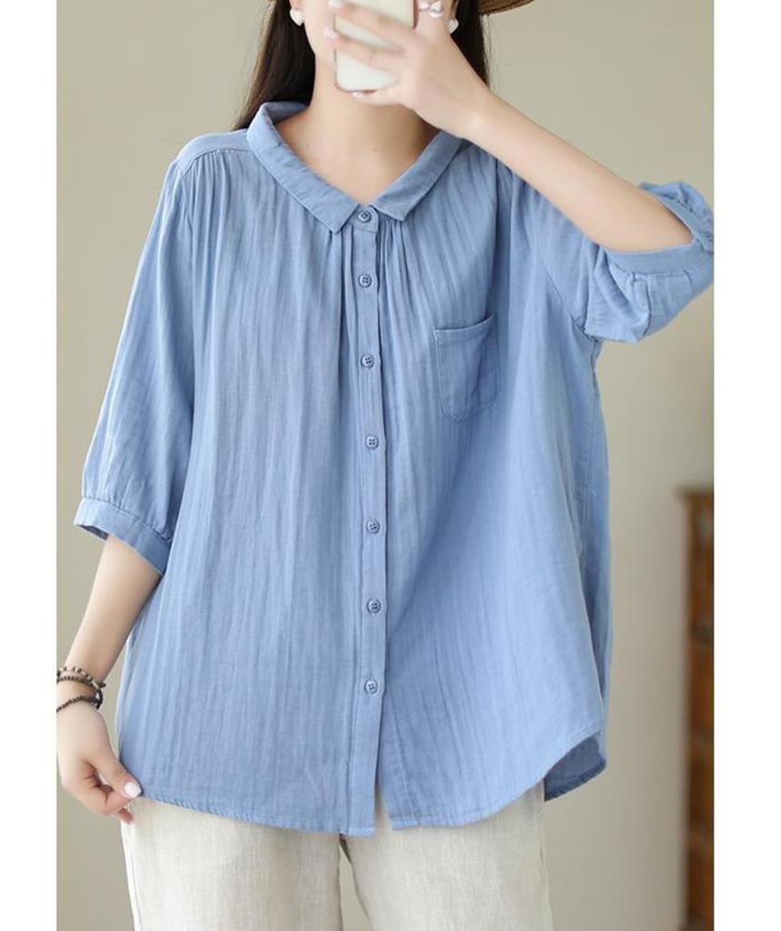 Short Loose Large Size [JHIJSC] Women's Shirt, Sleeve, Summer, Cotton, Fit, 3/4 Sleeve, Slimming, Plain, Stylish, (JP, Alphabet, L, Green)