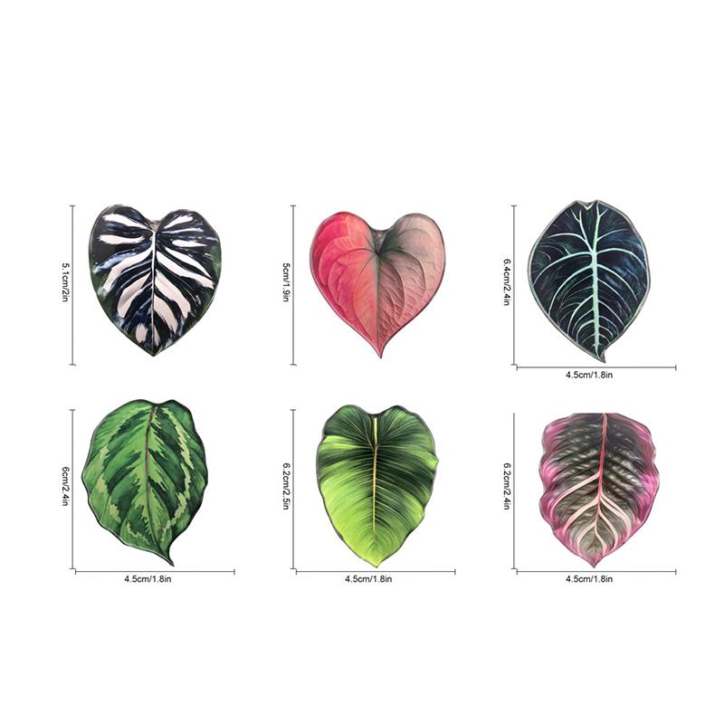 Dekorativní magnety na lednici, sada 6 kusů, design listů simulovaných rostlin, pro domácí dekoraci a připomínky