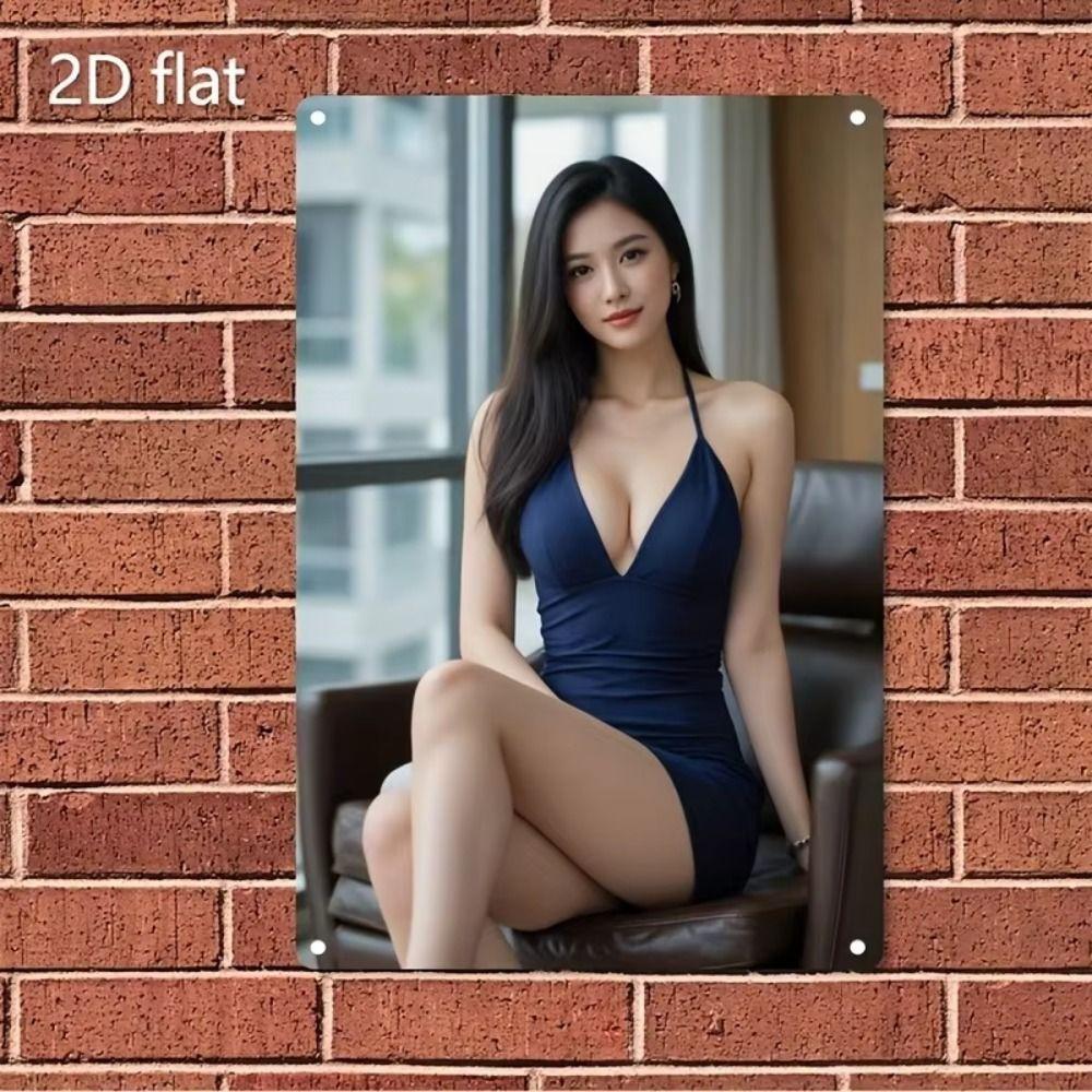 Fantasy Metal Wall Art Decor, Girl with Goldfish, 20x30cm Bedroom Sign