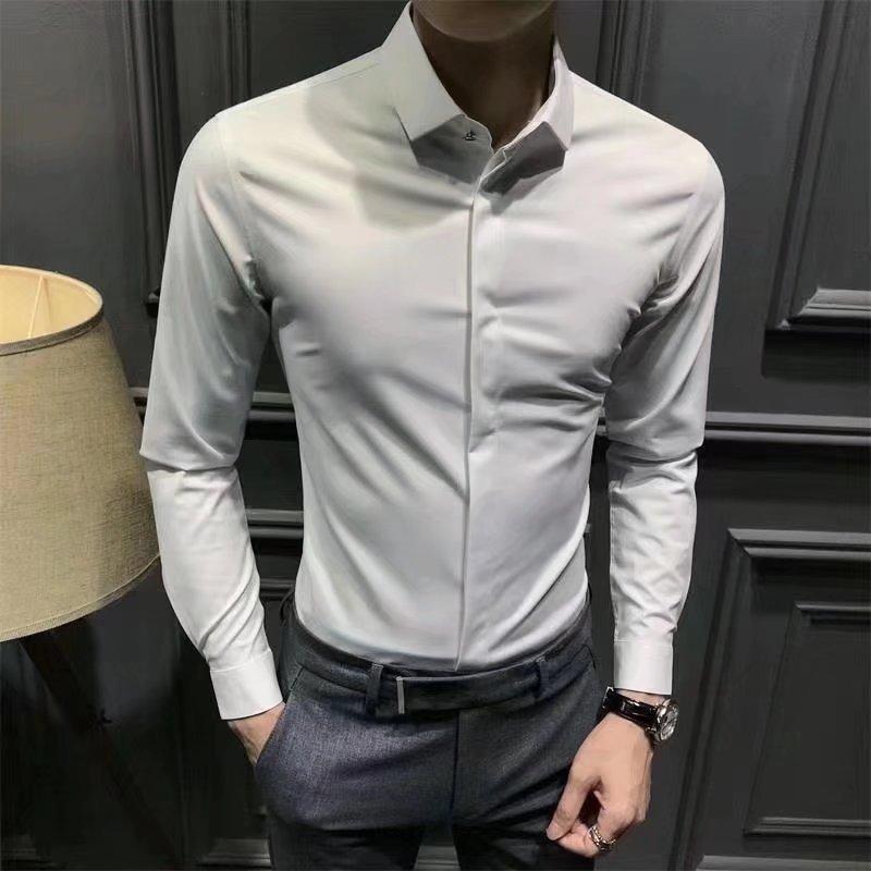 Herren Langarm Fashion Business Einfarbig Hemd Revers Klassischer Stil Casual Slim Fit Hemd Bürokleidung
