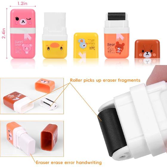 6 Pack of Pencil Erasers, Kids Eraser with Roller and Cover, Fun and Cute Animal Themed Eraser, Great Gift for Kid of Cute School Supplies