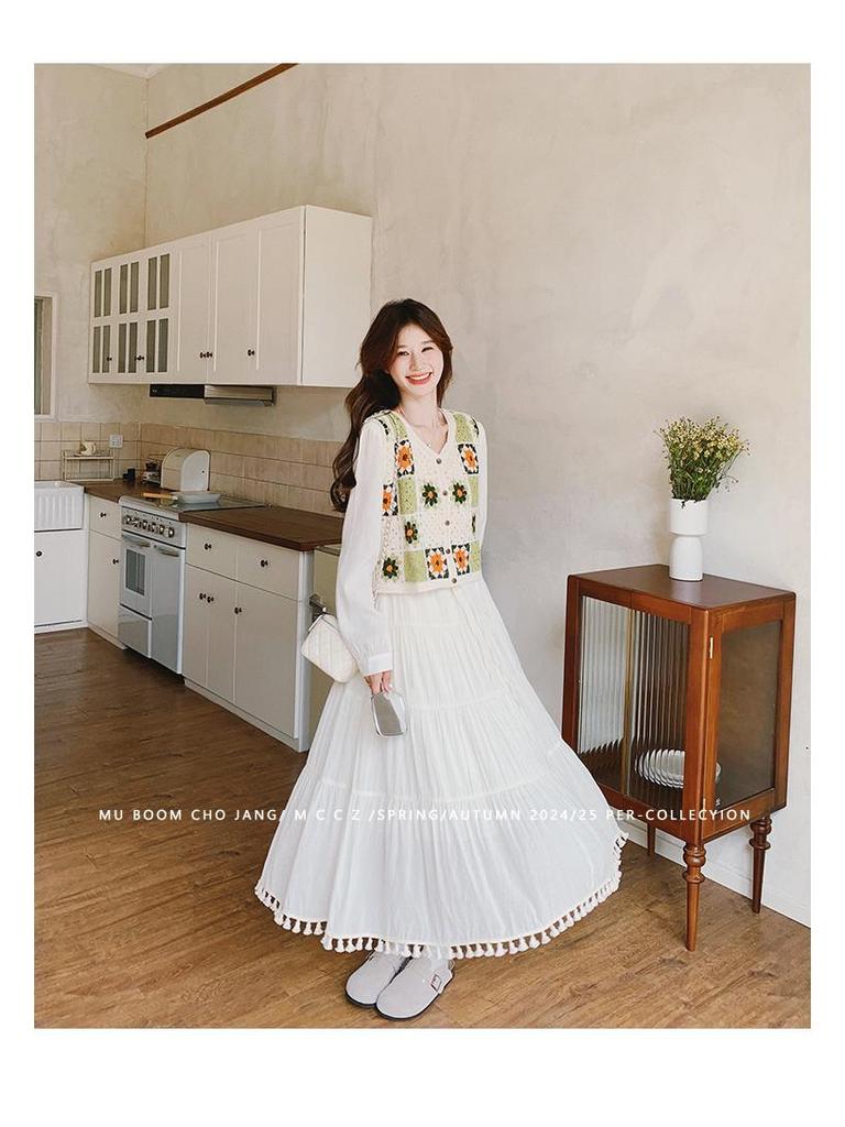 Koreanischer Stil Herbst Damen Strickwestenkleid Zweiteiliger Rockanzug