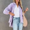 Giacca da donna in denim Colletto rovesciato Distress Orlo con frange Bottone Tasca grande Lavato Tinta unita Cappotto oversize da donna di media lunghezza oversize Lavato