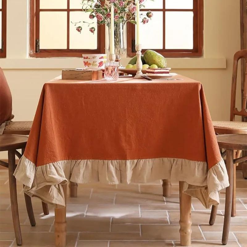 French Tablecloth Ruffled 100% Cotton Fabric Tablecloths Rustic Table Cover for Home Holiday Christmas Manteles Mesa Rectangular