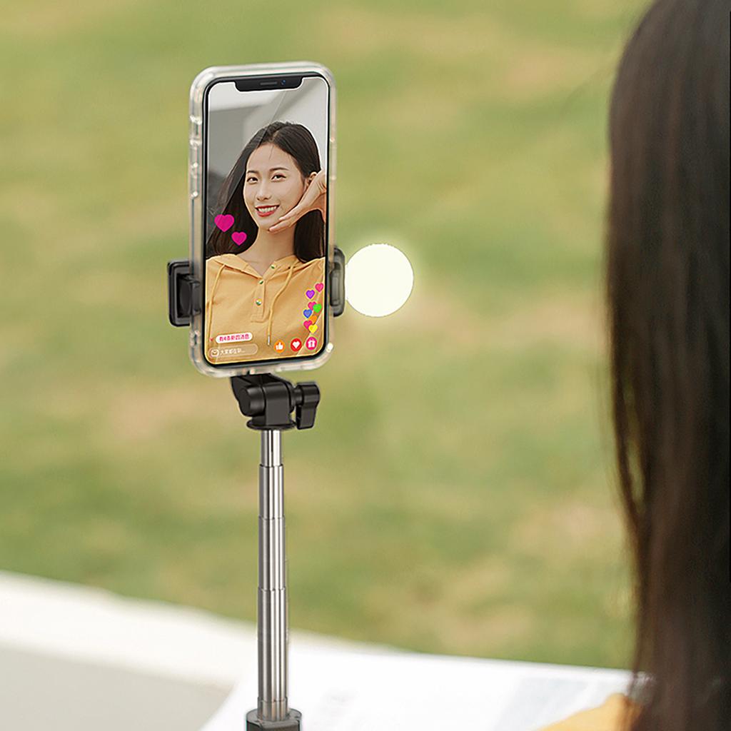 Telescopic Selfie Stick & Tripod with LED Ring Light and Phone Holder - Black, Model WH1YXS