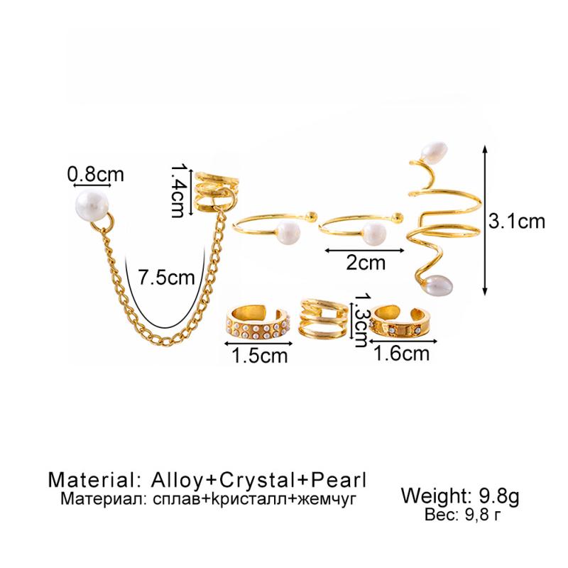 Women Fashion Earrings Set Creative Simple Pearl Tassel Ear Cuffs Earrings Jewelry Gifts For Girls