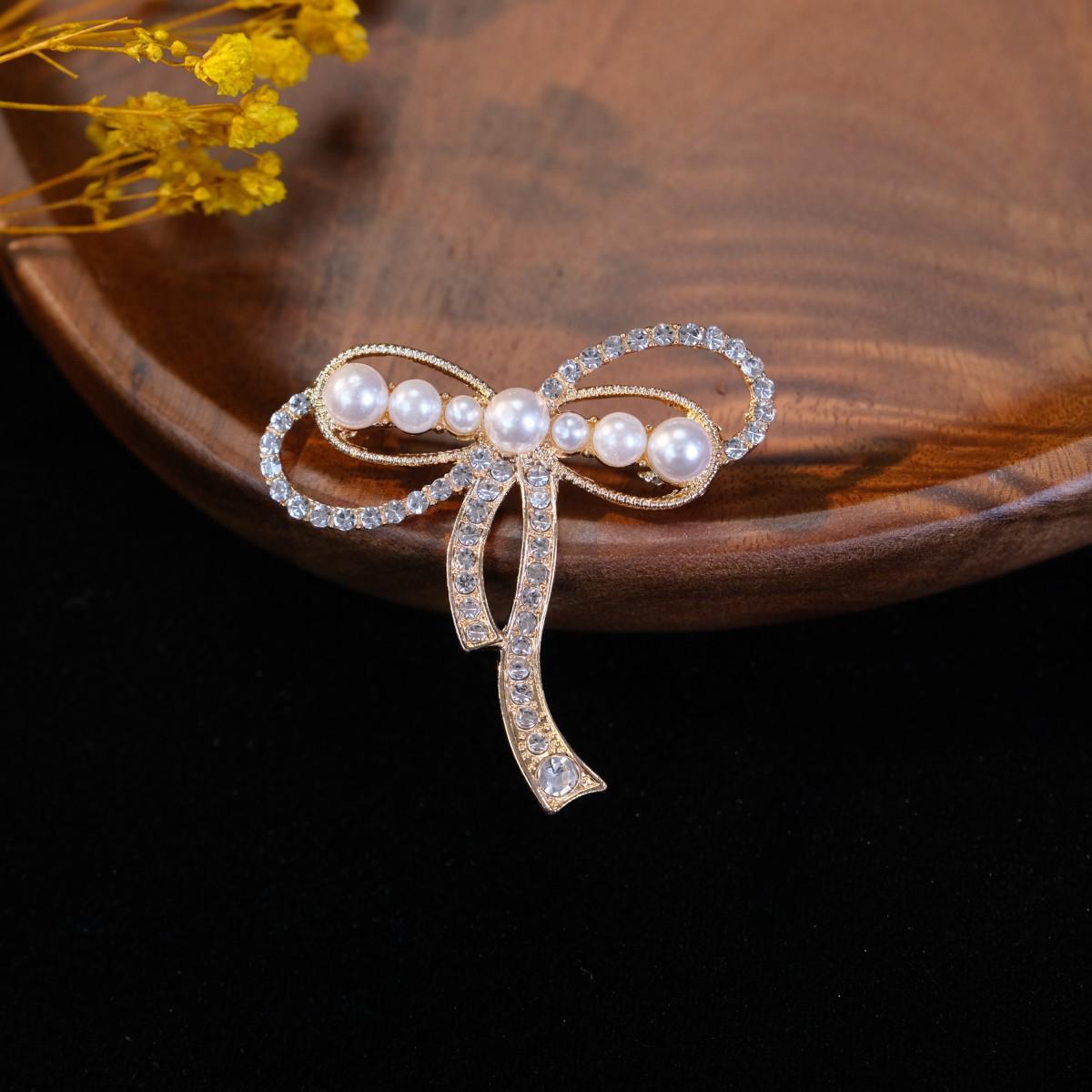 

Високоякісна японська корейська брошка-бант зі стразами: Елегантна жіноча ювелірна пряжка для шарфа