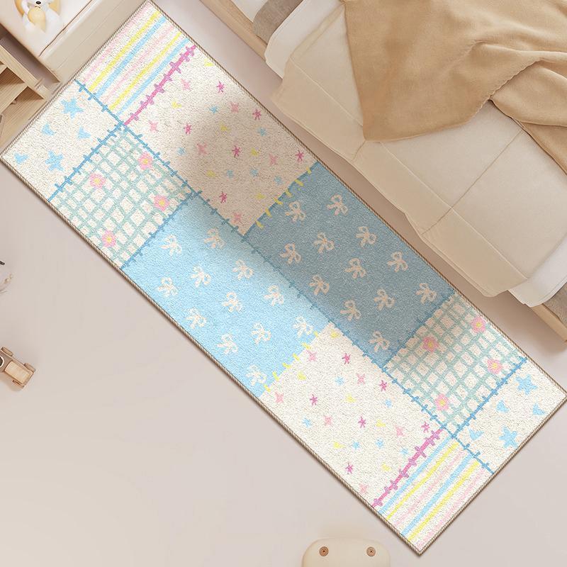 

Bedroom Carpet Non-slip Soft Fluffy Floor Mat Comfortable Blue Cute Plaid Rug Long Home Decor Mats Alfombra De Dormitorio 40x120cm