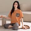 Pajamas Women's 1011 New Summer Pure Cotton Fabric 100 Cotton Short-sleeved Cropped Pants Large Size Loungewear Set