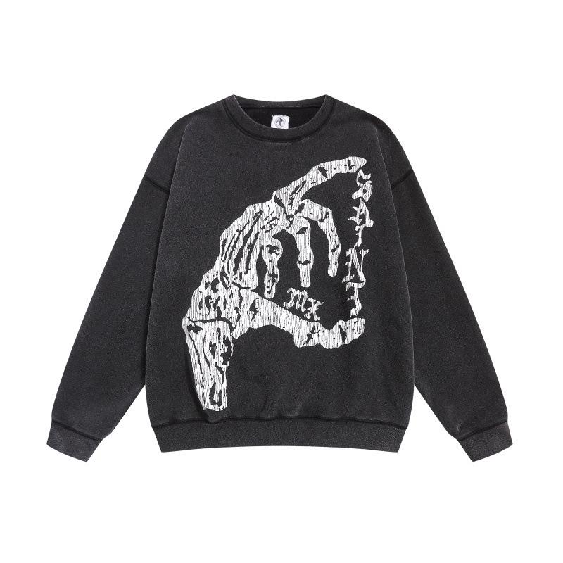 SAINT Retro Distressed Fleece Pullover Sweatshirt