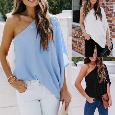 Ramidos Women Off One Shoulder Oversized  Sleeve Asymmetric Summer Shirts Tops