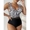 Leopard Ruffle  One Piece Swimsuit Women 2025 High Waist Mesh Tape Swimwear Female Beachwear V-neck Bathing Swimming Suit Summer