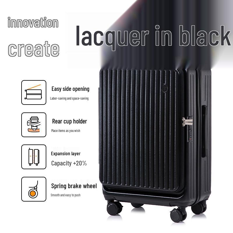 Expandable 20 Multifunctional Leather Trolley Case - Men s & Women s Side-Opening Carry-On Luggage 22-inch - Carry-on - YKK Zipper