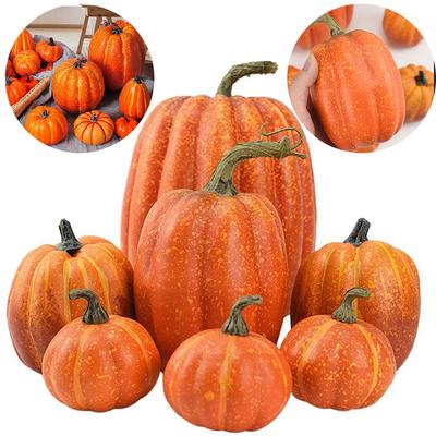 7 PCS Artificial Fake Pumpkin Decorative Foam Pumpkin Figurine Realistic Multifunctional for Table Centerpieces Halloween Decor