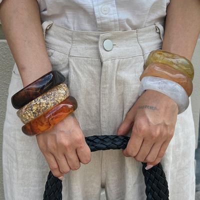 Irregular Wind Smudging Acrylic Bracelet, Exaggerated Translucent Gold Foil Resin Wide-Sided Bracelet