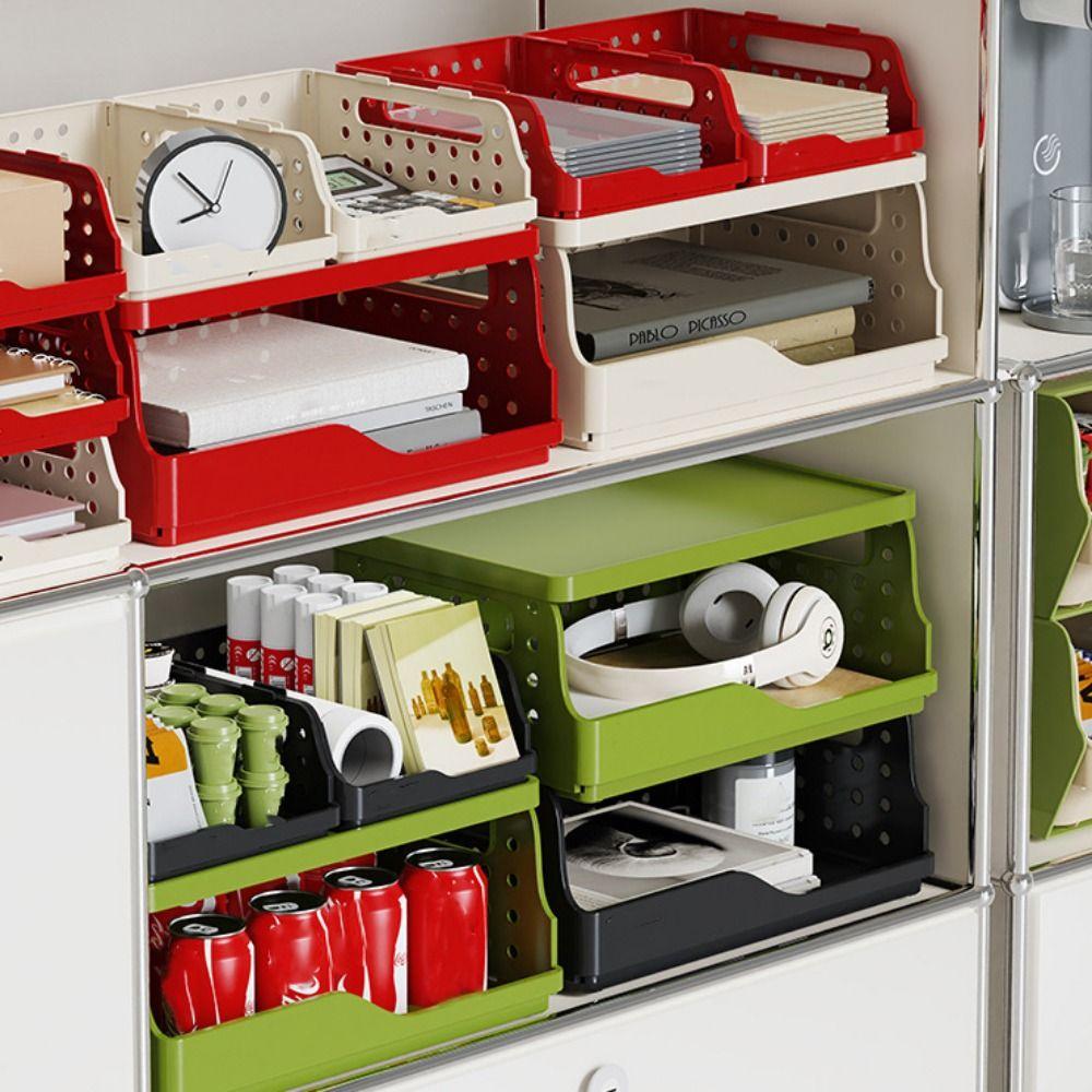 Plastic Foldable Storage Baskets Dopamine Desktop Bookshelf Stackable Container  Office