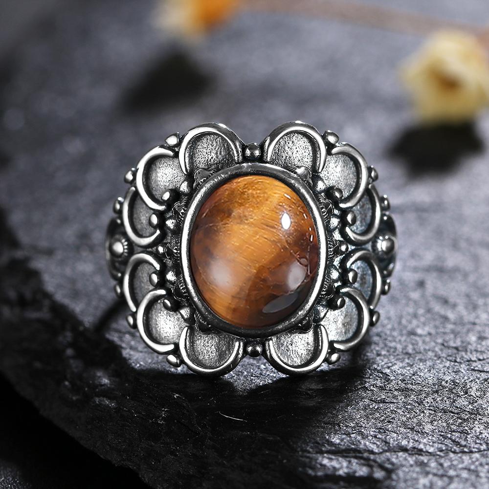 Copper Rings Natural 8*10MM Tiger's Eye Stone Rhodochrosite Ring for Women Men Party Gifts Fine Jewelry