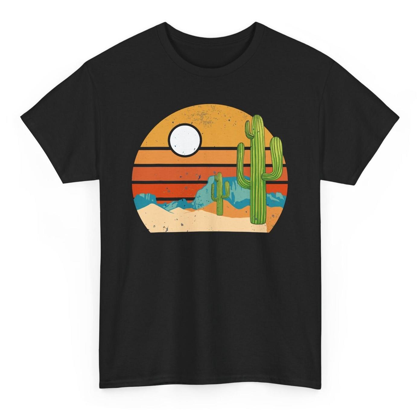 Retro Cactus T-shirt - Artistic Vintage Mountains Desert Graphic Tee 4XL