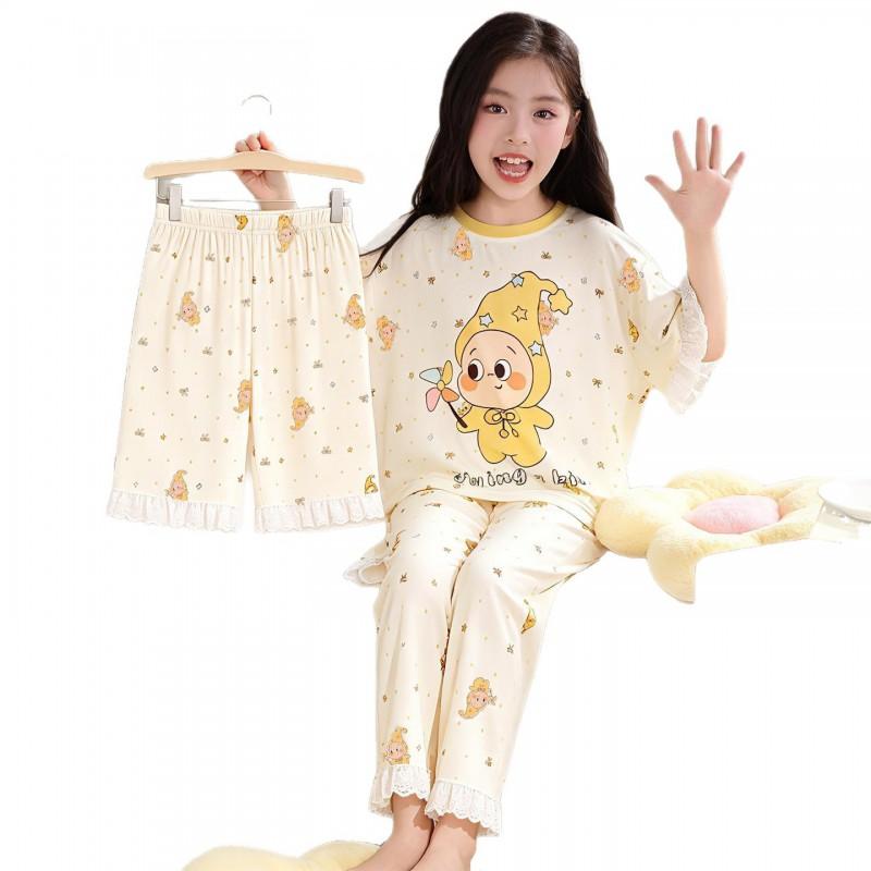 Girls Short Sleeve Modal Pajama Set Lightweight Sleepwear Kids Ages 8 Princess Style Air-Conditioned Nightwear