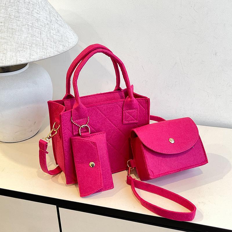 3pcs/set Embossed Women's Handbag Stylish Crossbody Bag Clutch and Wallet, Solid Color Square Shoulder Bag, Fabric for Daily Use