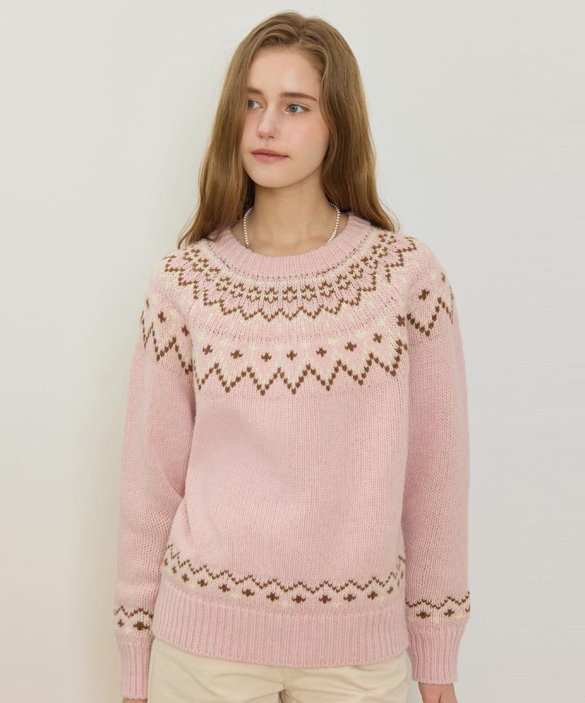 NONLOCAL Nordic Jacquard Merino Wool Knit - Pink