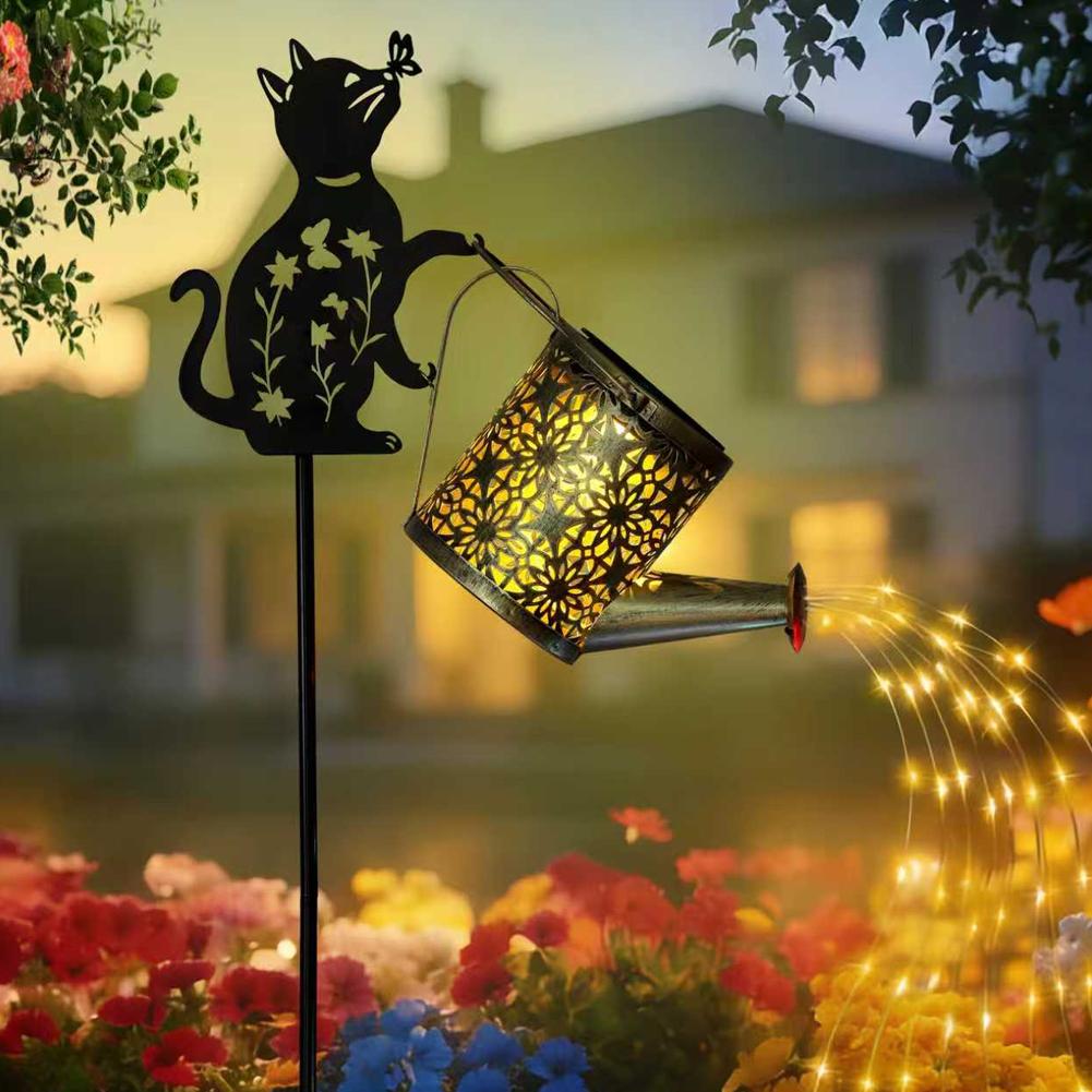 Hund Katze Silhouette Solar Bodenpfahl Licht Gießkanne Hohl Projektion Wasserdicht Dekor Lampe für Garten Hof Landschaft