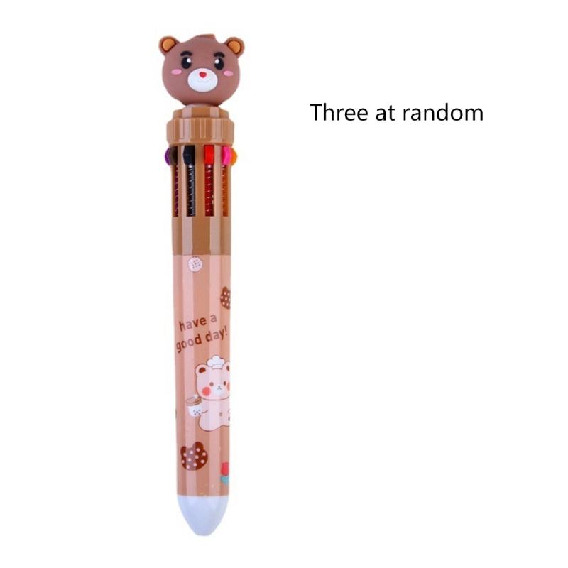 Lovely Bear Ballpoint Pen 10 In 1 Retractable Ballpoint Pen Office School Supplies 0.5mm Multicoloured Pen for Student
