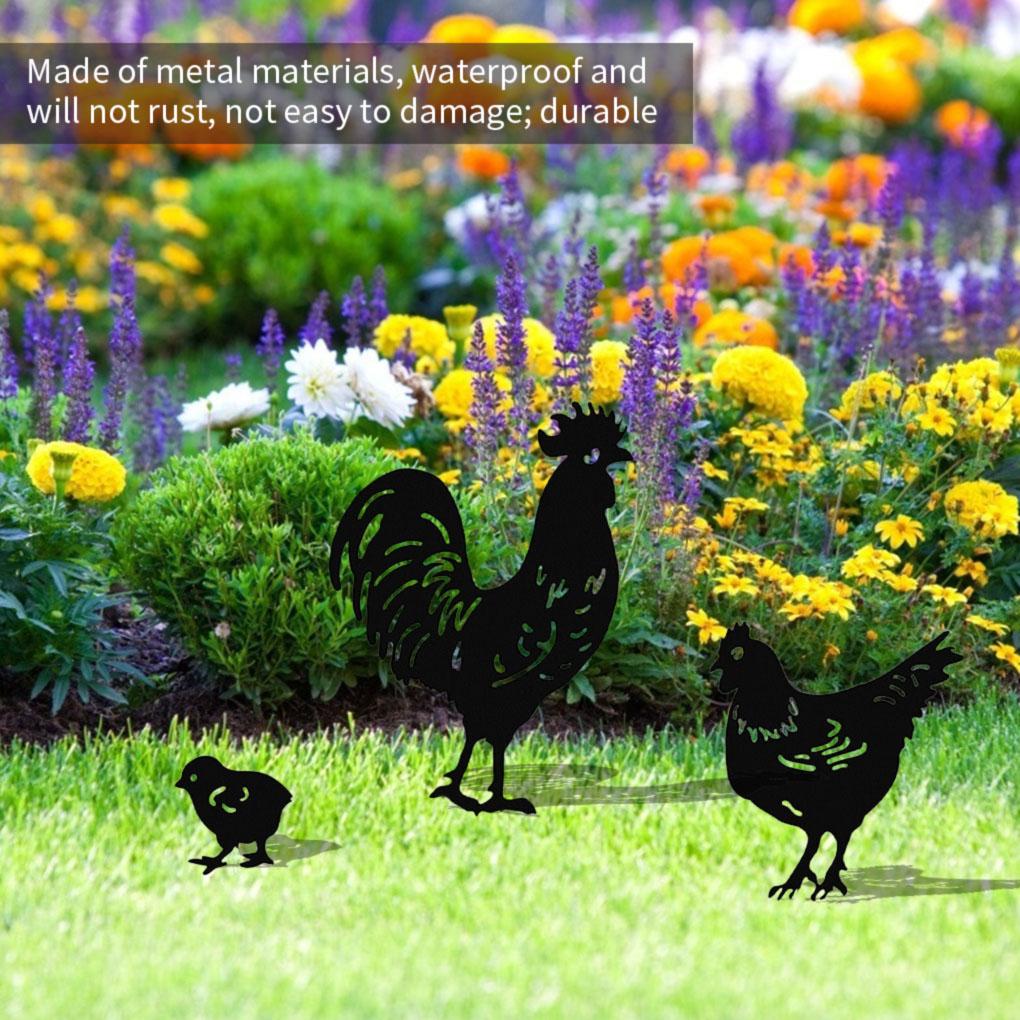 3pcs Garden Decoration Chicken Silhouette Ornament Backyard Lawn Courtyard Silhouette Decor by Hi.FANCY