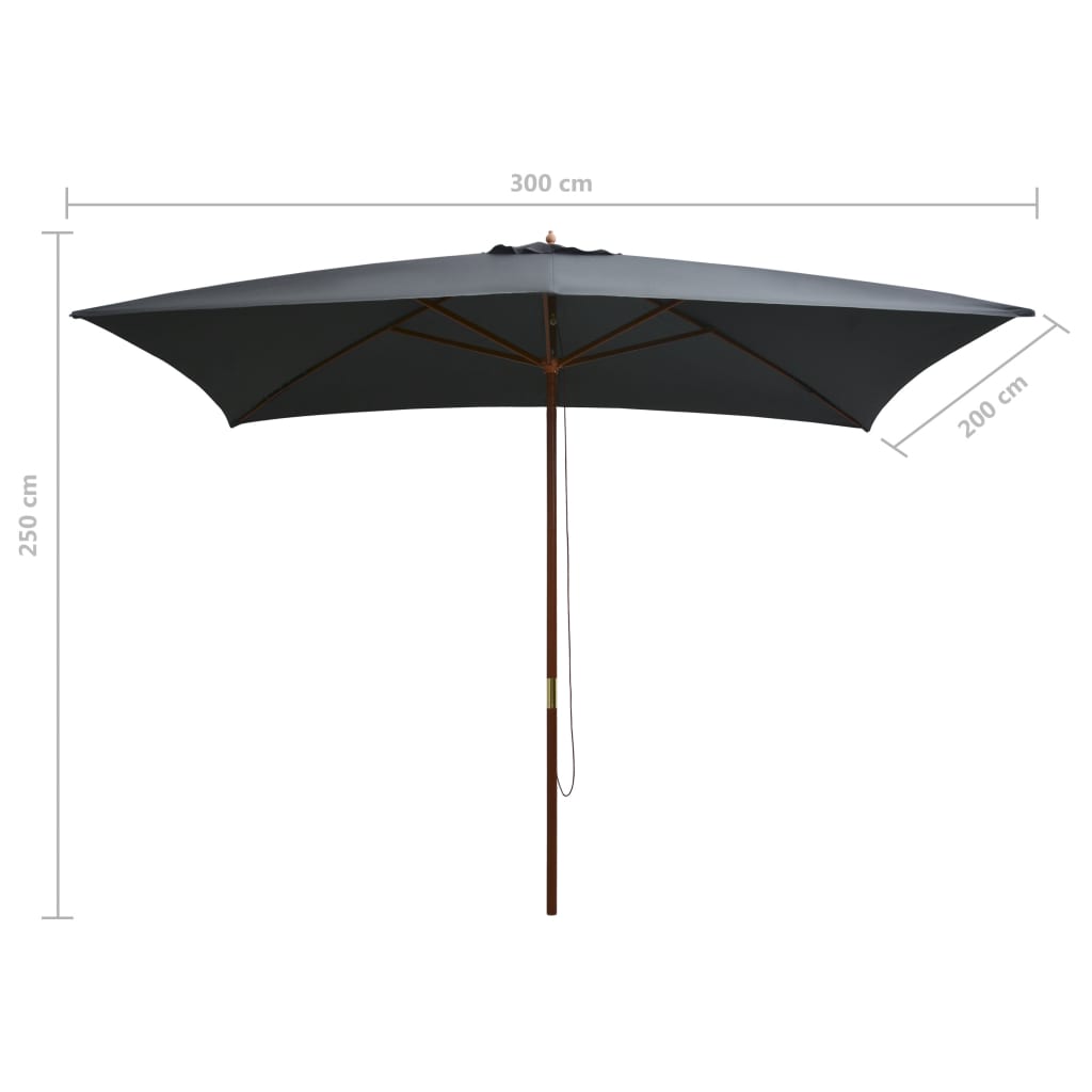Wooden Mast Sun Umbrella 200 X 300 Cm Anthracite Grey