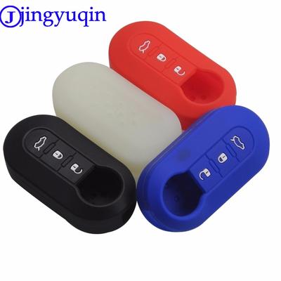 Jingyuqin Silicone Car Key Cover Case For Fiat 500 3 Buttons Flip Remote Key Shell Blank Fob Key Cover