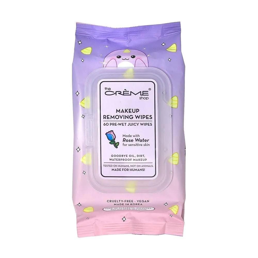 The Crme Shop Rose Water Pre-Wet Juice Makeup Remover Wipes for Sensitive Skin (60 Sheets)