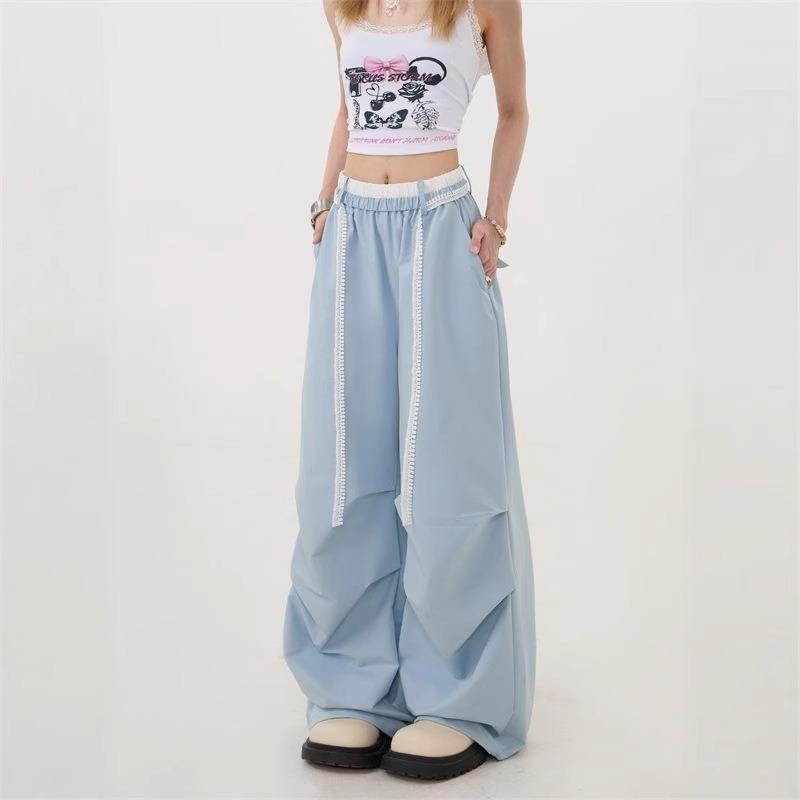 Blue High-waisted Overalls Women's Summer New Loose Lazy Wind Straight Wide-leg Pants Casual Pants Pants