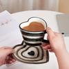 Classic Retro Hand-Painted Black Striped Love Ceramic Coffee Cup Saucer Hand-Made Heart-Shaped Afternoon Tea Cup Saucer Souvenir