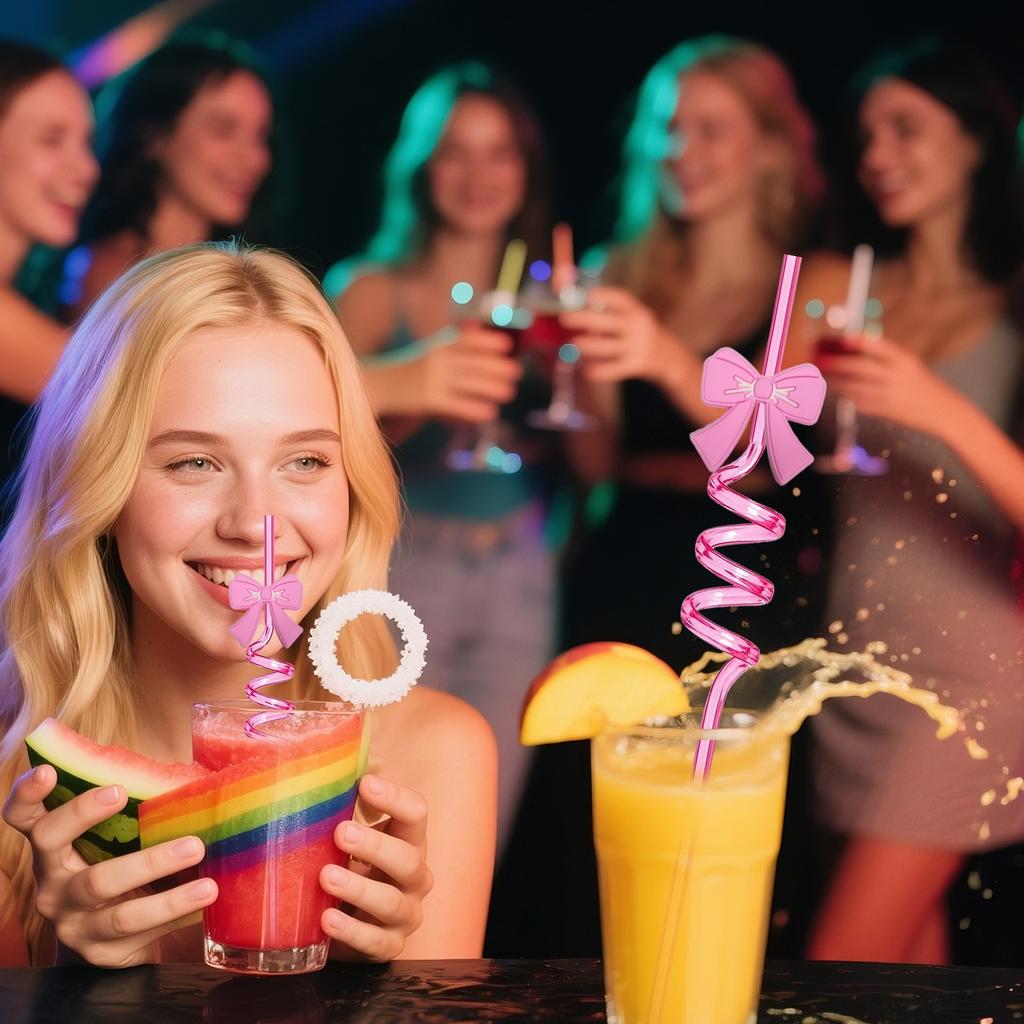 Bow Spiral Straw Cartoon Straw Drink Accessory Party Party 10pcs