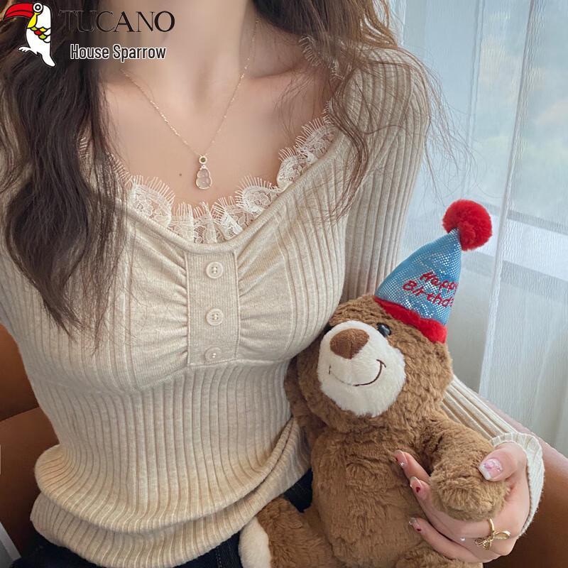 Woodpecker Women's V-Neck Lace Knit Top