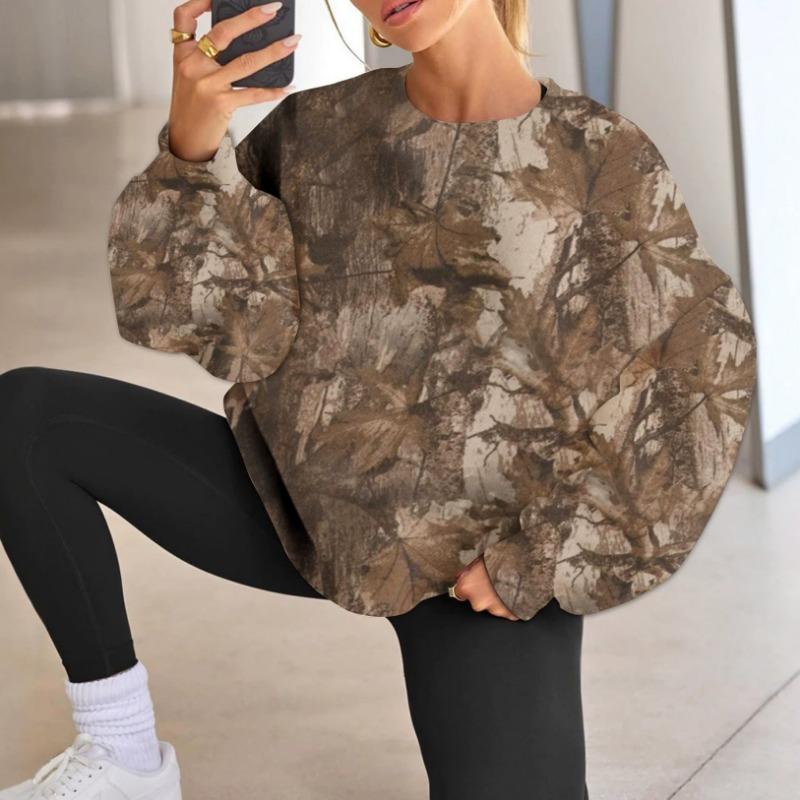 Women Tree Print Crew Neck Loose Long Sleeve Casual Fashion Sweatshirt