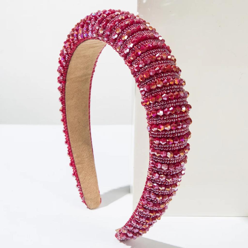 European and American Baroque Sponge Heightening Handmade Beaded Crystal Headband Temperament Versatile Hair Accessories