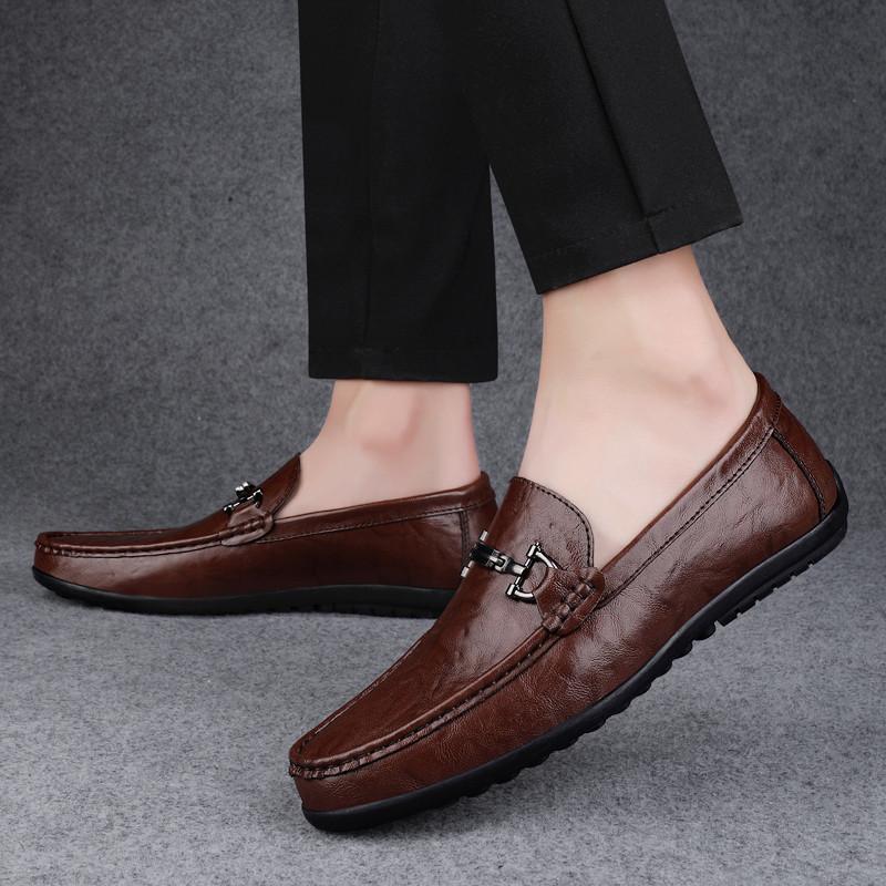 Leather Shoes Men's New British Business Casual Shoes Breathable Soft Bottom Cover Feet Lazy One Pedal Doudou Shoes Large Size