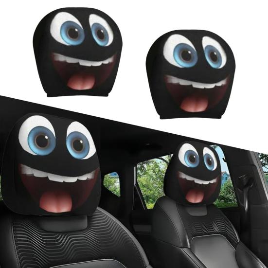 2Pcs Funny Cartoon Car Headrest Covers Easy Installation Car Seat Head Rest Protector for Auto Front Seat Decoration Universal Car Accessories