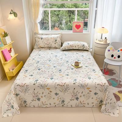 Botanical Floral Flat Sheet Twin Queen Garden Flower Bed Sheet Set Soft Cotton Pastoral Wildflowers Bed Cover with 2 Pillowcases