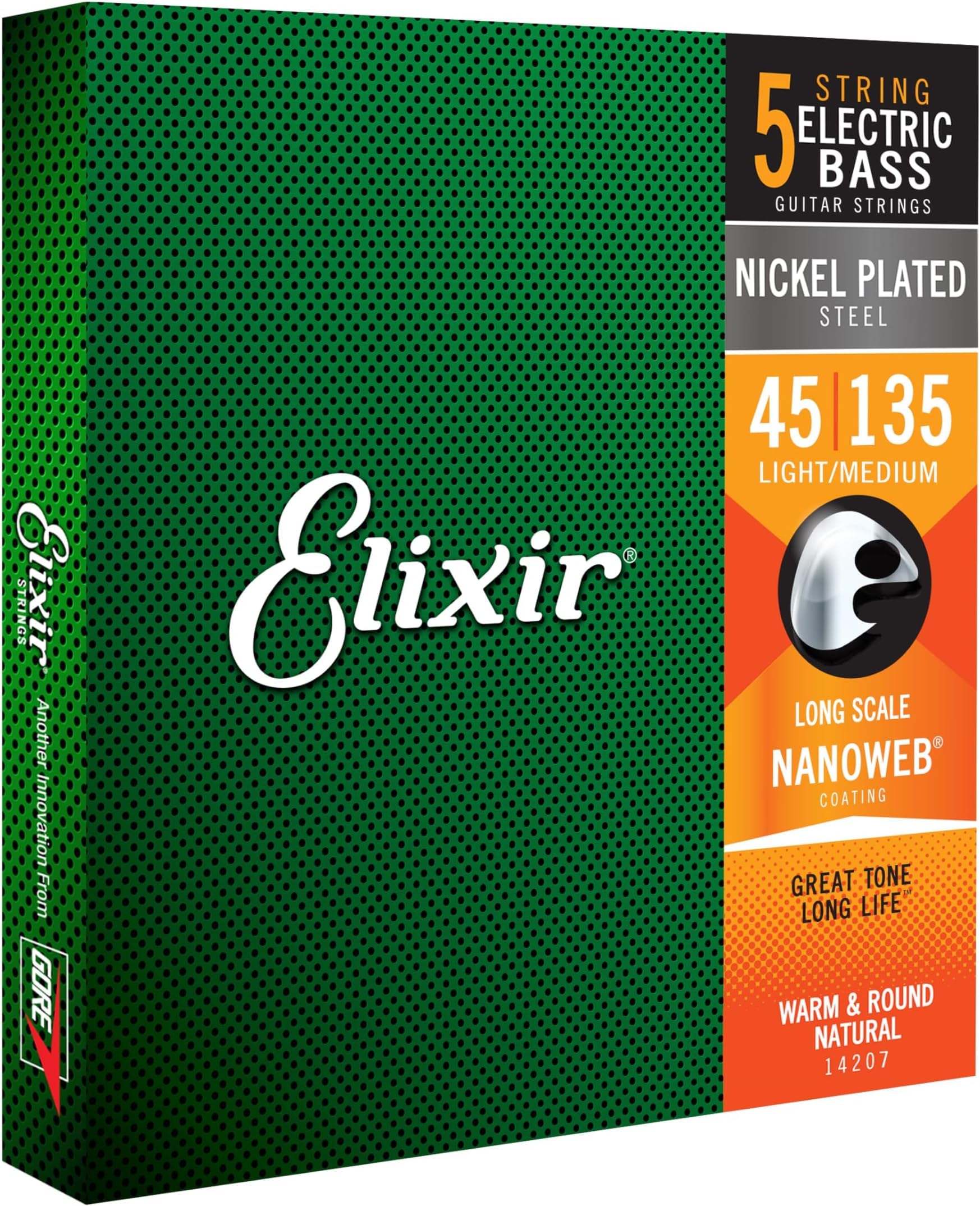 

Струны для бас-гитары Elixir NANOWEB Nickel 5 струн 14207 Light/Medium .045-.135