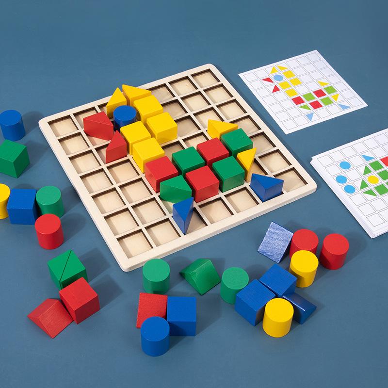 Wooden Interlocking Building Blocks Puzzle - Montessori Educational Toy for Early Childhood Development 19.5x18.8x5 cm