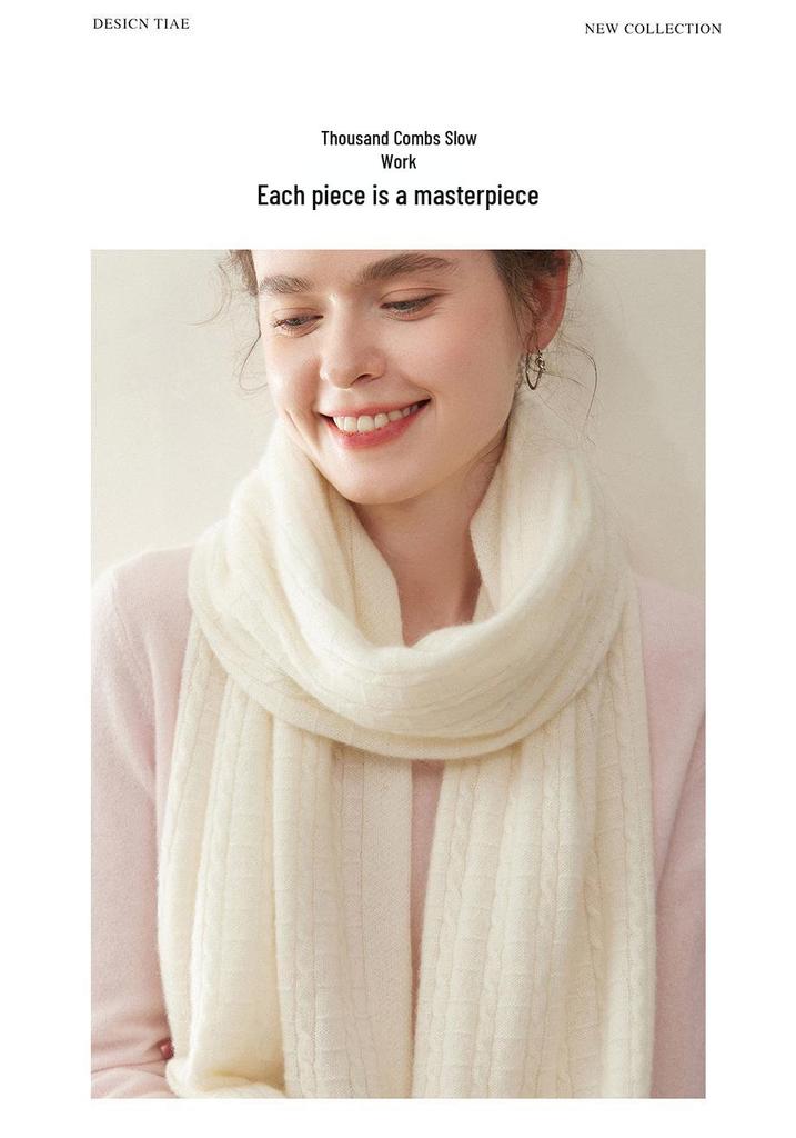 100% Pure Cashmere Women's Scarf - Fashionable, Warm, Comfortable, Solid Color Knit for Autumn/Winter
