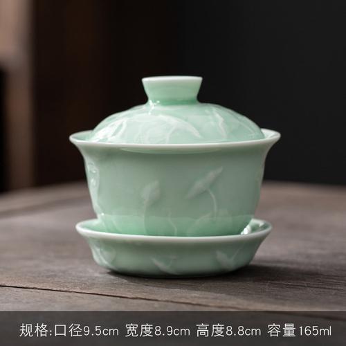 Jingdezhen-Hand Drawn Tea Bowl with Cover, Ceramic Tea Set, Large White Porcelain Covered Bowl, San Cai Gaiwan
