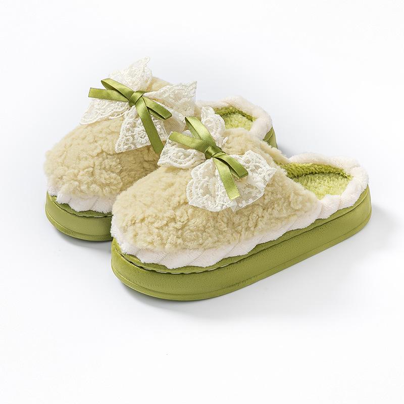 New cotton slippers autumn and winter home home non-slip warm bow household thick-soled outer hair slippers