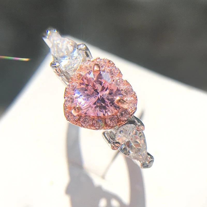 Style Pink Sparkling Zircon Princess Square Engagement Ring for Ladies and Girlfriends Luxury Proposal  Gift Fashion Jewelry