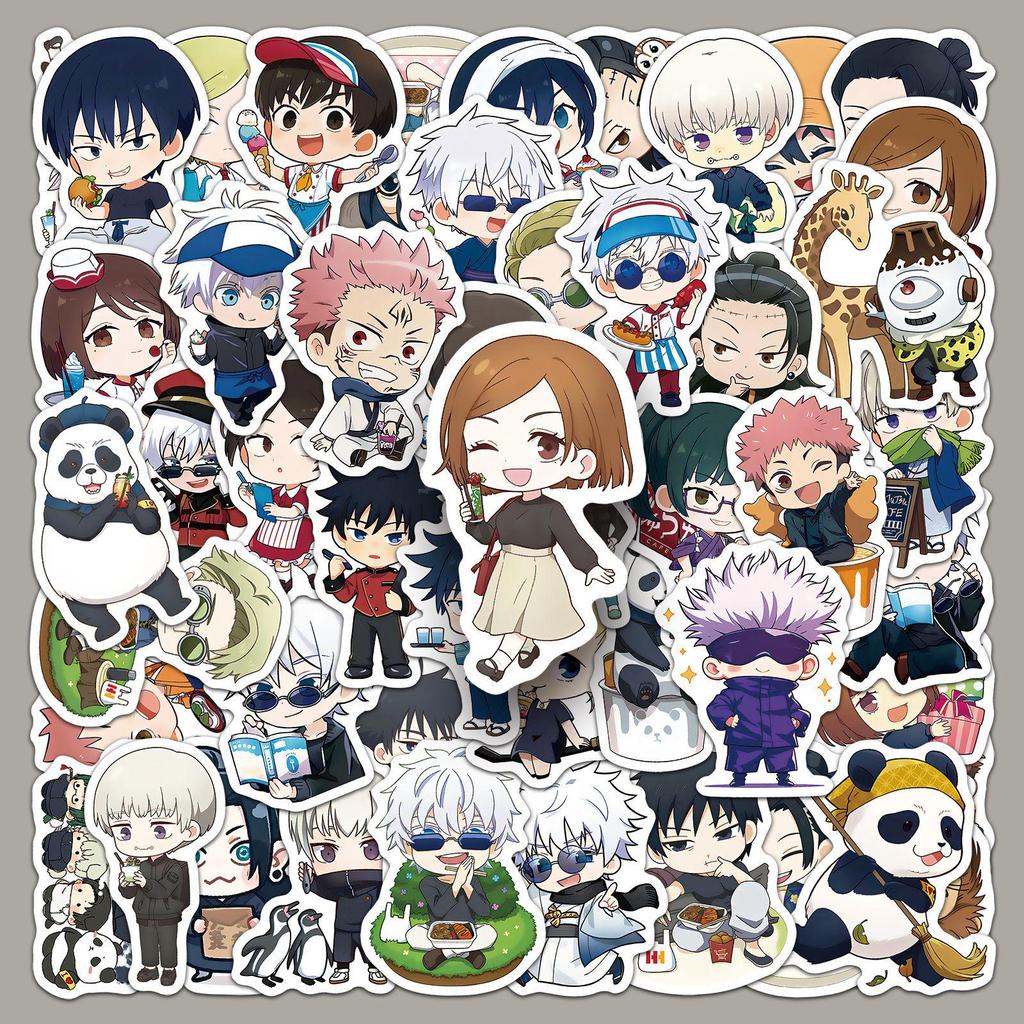 50 Jujutsu Kaisen Anime Stickers: Cartoon Collection for DIY, Storage Box, and Refrigerator Decor